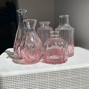 (5) Pink Art Glass Mini Vases Decor